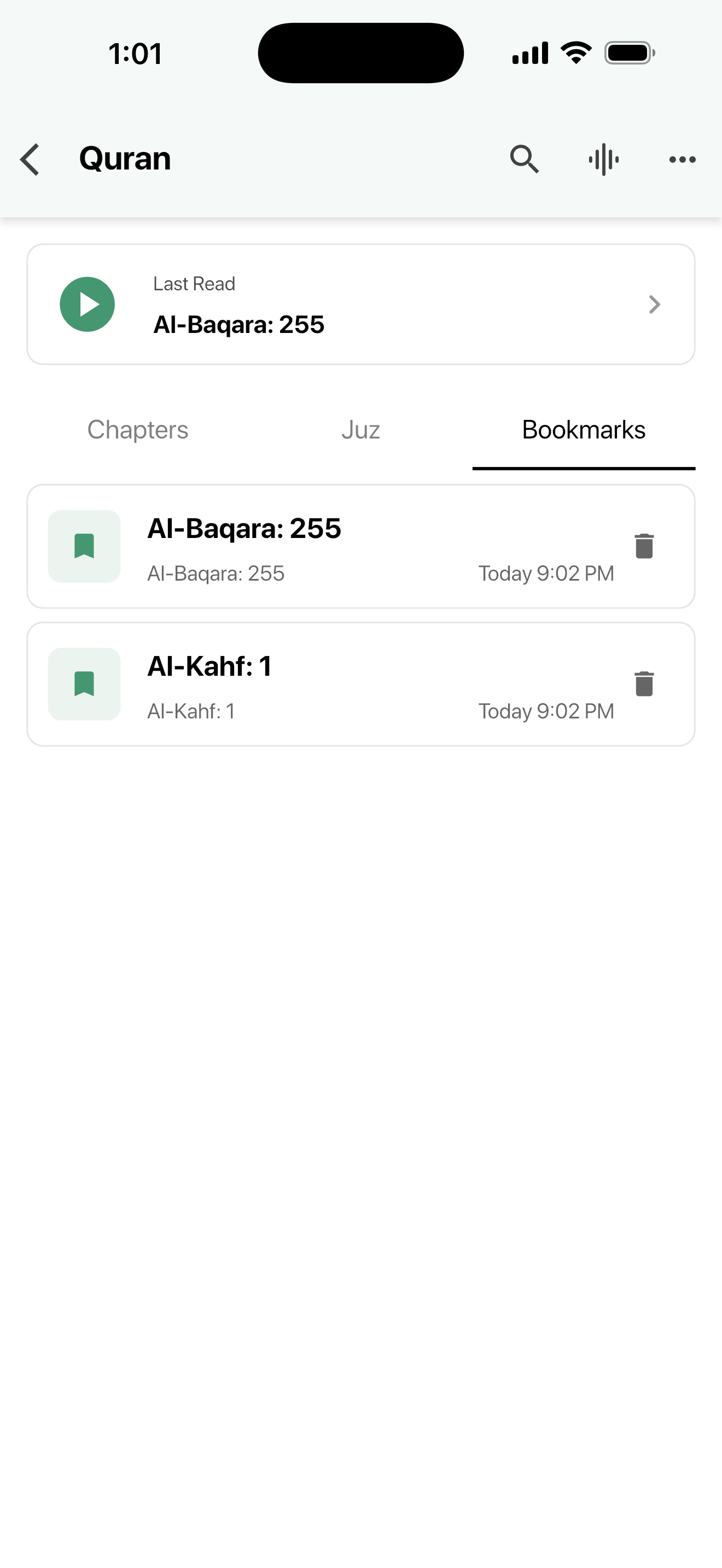 Muslim Pedia bookmarks screen